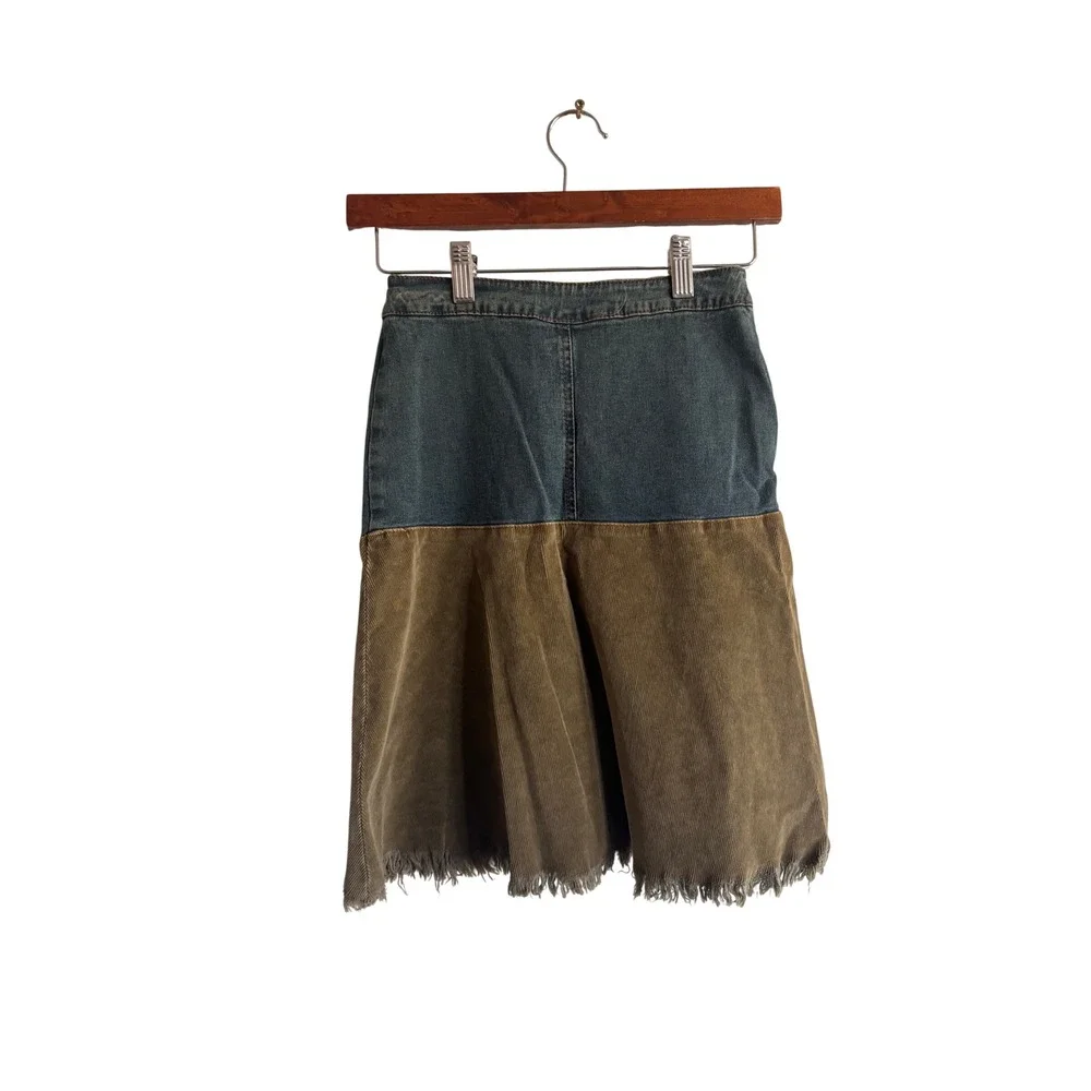 Sara Sara Two-Tone Denim and Brown A-Line Skirt